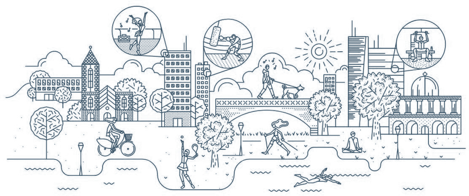 Line illustration of city life